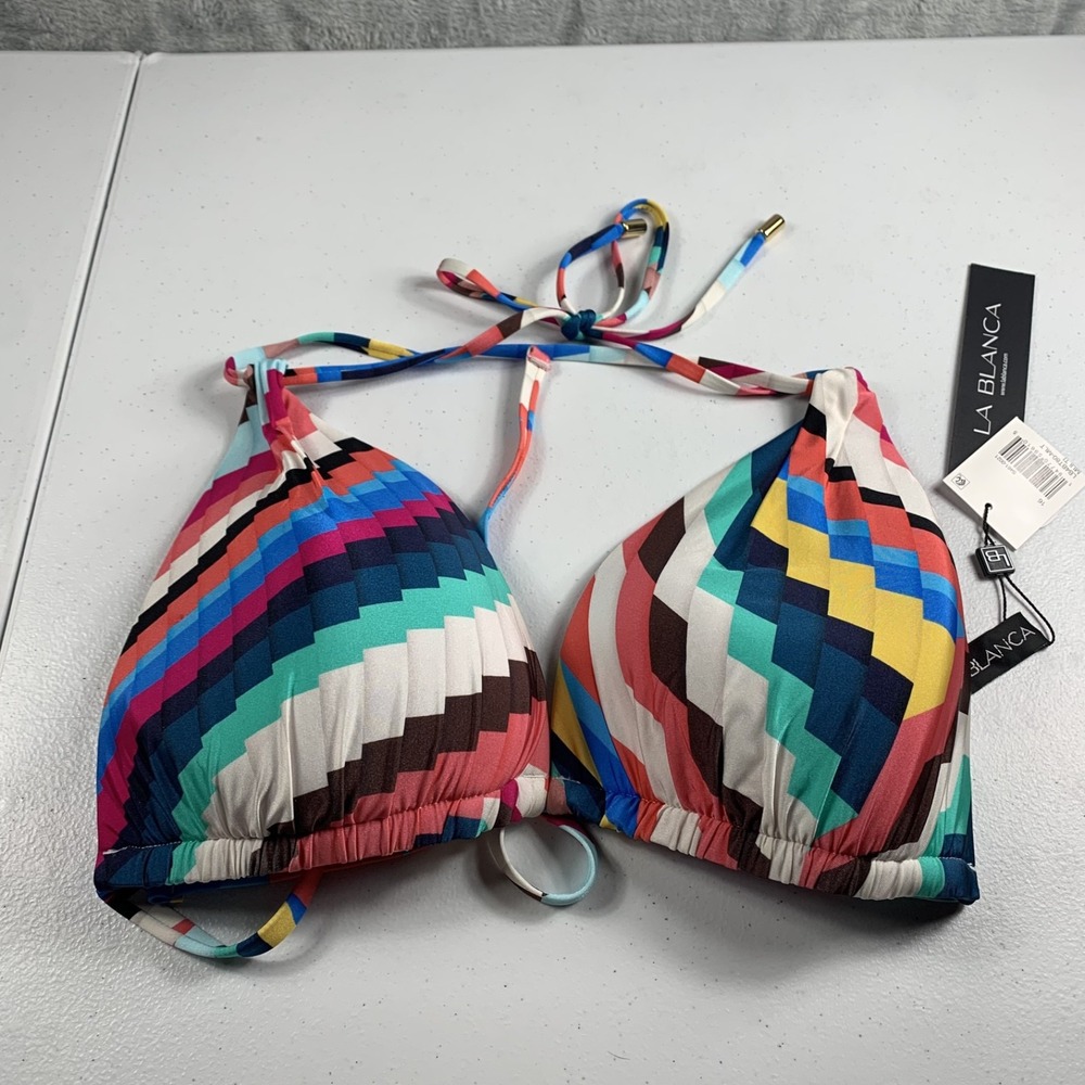 La Blanca Women's Halter Triangle Bikini Top Size 16 Multicolor‎ Beachwear NWT